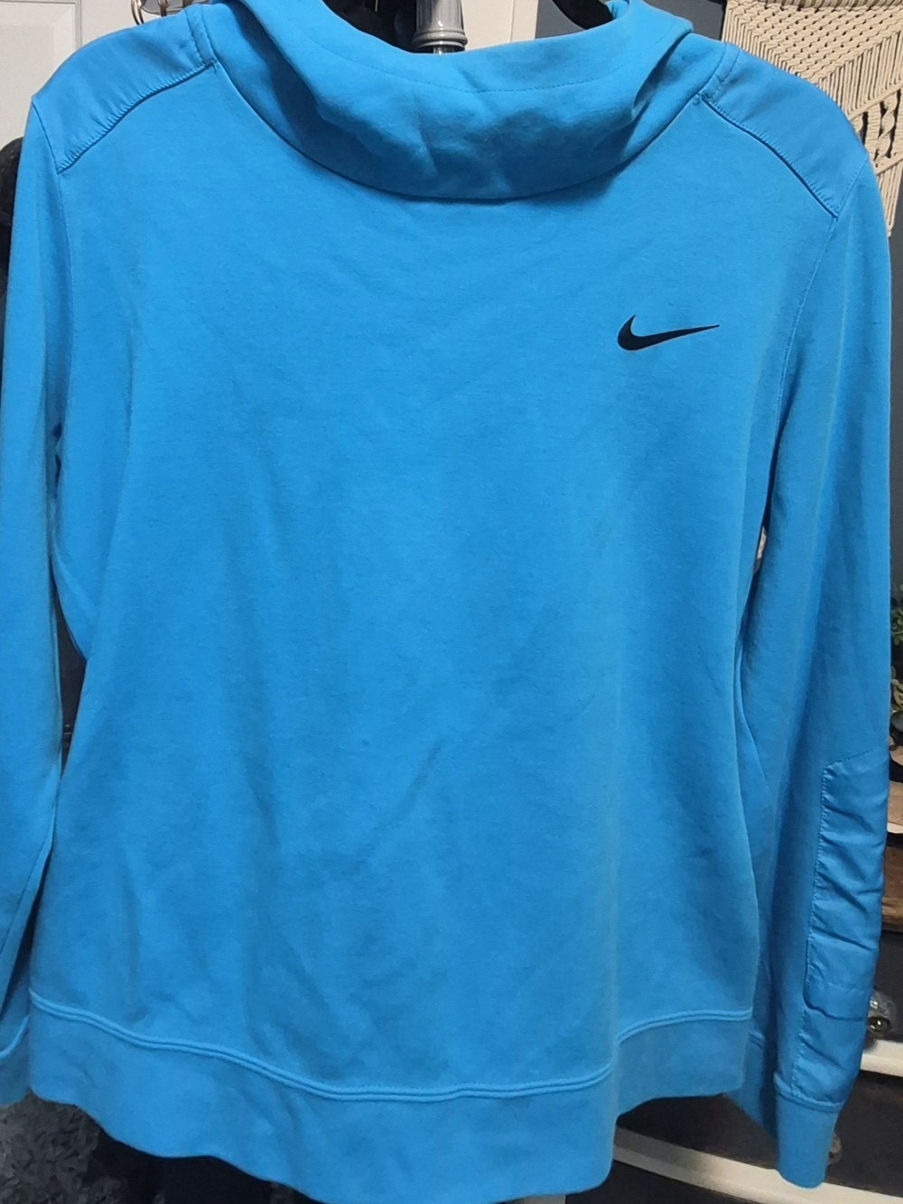 Nike Women's Bright Turquoise Cowl Neck Pullover with Black Swoosh Sz L